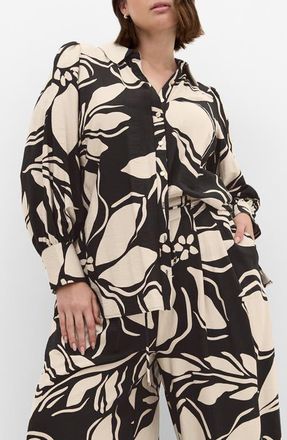 City Chic Rosabella Floral Button-Up Shirt in Mono Print at Nordstrom, Size Xxs