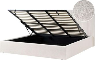 Beliani Ottoman Bed Off-White Boucle Upholstery EU Super King Size Tufted Headboard Storage Function VION