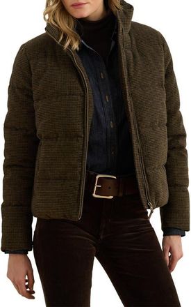 Lauren Ralph Lauren Puffer Jacket in Brown Mini Check at Nordstrom, Size X-Large