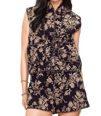 Entro Maxine Floral Print Quilted Vest & Short Set In Black