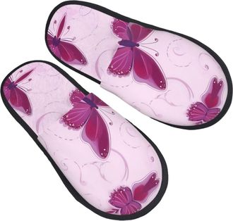 Generic Slippers Red Butterfly Printing Home Slippers Washable Warm House Slipper For Hotel Travel Winter L