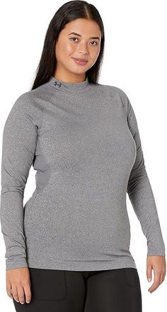 Under Armour Authentics Mock Neck T-Shirt Womens Clothing Charcoal Light Heather/Black : LG (US 12-14), Polyester/Elastane
