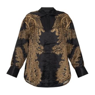 AllSaints Overhemden, Dames, Zwart, M, Satijn, Bernie Satin Shirt