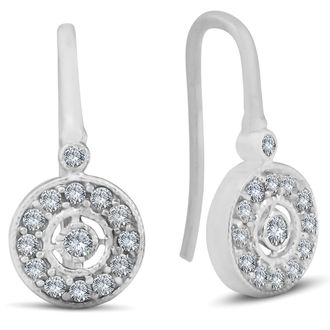 Pompeii3 1/3ct Pave Diamond Vintage Halo Earrings 10K White Gold 1/2 Tall