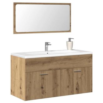 Berkfield Home Bathroom Cabinet with Mirror Artisan Oak Engineered Wood in Brown