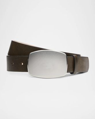 Rag & Bone Wyatt Plaque Cut-Size-Leather Belt