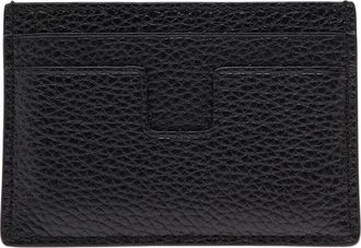 Tom Ford Mens Card Holder Black Grained Leather Calfskin Accessory