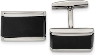 Diamond2Deal Stainless Steel Polished Black Onyx Rectangle Cufflinks