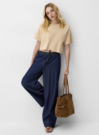 Ichi Womens Dark lightweight denim drawcord waist wide-leg pant