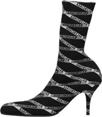 Balenciaga (WMNS) Balenciaga 80mm Monogram Logo Spandex Boots Black 549784W1P601264