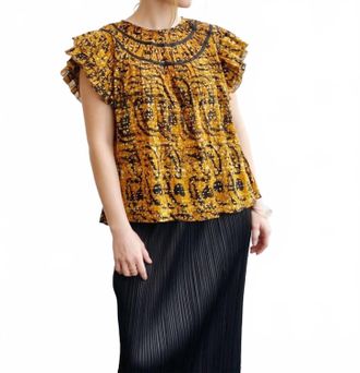 Ulla Johnson Pre-Loved Amai Top With Flutter Cap Sleeve In Amber Black/cream