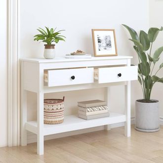 Berkfield Home Beautiful Console Table White 100x35x75 cm Solid Wood Pine | Size: 100 x 35 x 75 cm