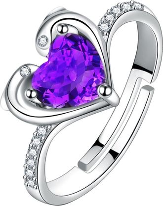 Generic Natural Diamond Promise Ring In Sterling Silver Solid Gold For Women Girls Birthstone Jewelry Gift For Her Wedding Anniversary Rings (Purple, One Size