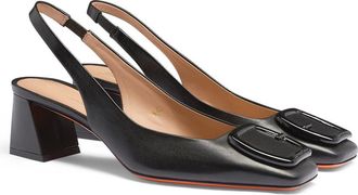 Santoni Leather mid-heel slingback in Black at Nordstrom, Size 5.5