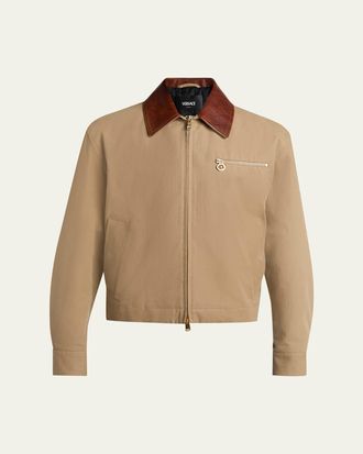 Versace Mens Leather Collar Blouson Jacket