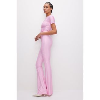 Good American Womens Smooth Matte Crystal Pull-On Flares | Sugar Pink, Size Medium | Good American by Khlo&Egrave; Kardashian