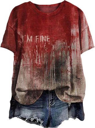 Generic Halloween T Shirts for Women UK, Womens Bloody Horror T Shirt Halloween Tshirt/t Shirt Horror Womens Bloody Humor Short Sleeve Top Women Shirts Tshirt
