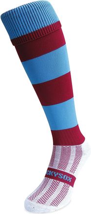 Wackysox Maroon and Sky Blue Hoop Knee Length Sports Socks, Rugby Socks, Hockey Socks