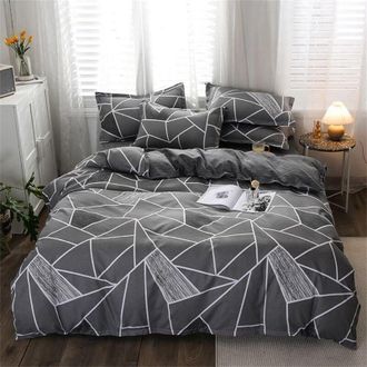 OEM Housse De Couette - 220x240 Cm - Microfibre Polyester - Gris Geometrique - 4 Pieces