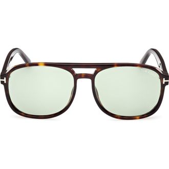 Tom Ford Rosco 58mm Navigator Sunglasses in Dark Havana /Green at Nordstrom