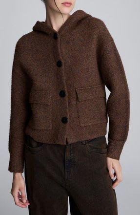 Kenneth Cole Oversize Crop Hooded Cardigan in Marsh Brown at Nordstrom, Size Medium
