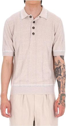 Eleventy Polo met kabelpatroon in linnen-katoen - Heren - Polos - Roze - L - Katoen - Tops