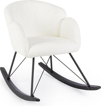 Konte Design Sillón de tela efecto bouclé blanco y patas de madera de caucho