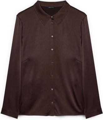 Fiorella Rubino Overhemden, Dames, Bruin, 5Xl, Stretch Zijden Blouse met Klassieke Kraag