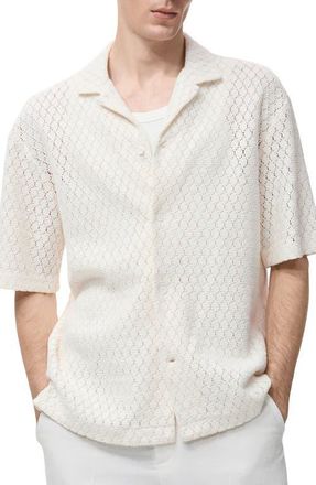 Mango Open Stitch Knit Shirt in Off White at Nordstrom, Size Medium