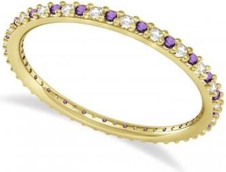 Allurez Petite Diamond & Amethyst Eternity Wedding Band 14k Yellow Gold (0.25ct)