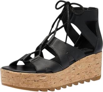 Sorel Womens Cameron Flatform Lace Wedge Sandals In Black/gum