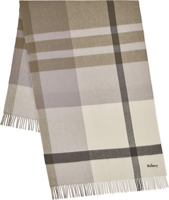 Mulberry Large Check Merino Wool Scarf in Eggshell-Olive at Nordstrom
