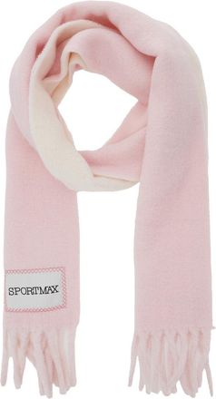 Sportmax Womens Pink Wool Blend Scarf With Logo Patch Alpaca Scarfs