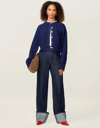 Omnes Womens August Cable Cardigan in Navy - Size: 18/16