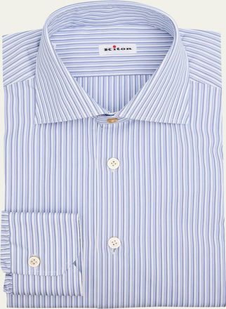 Kiton Mens Cotton Multi-Stripe Dress Shirt