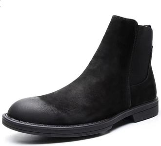 Generic Mens Chelsea Boot Burnished Toe Elastic Bandage Genuine Leather Slip On Anti-slip Waterproof Non Slip Work Pull On(Black,5.5 UK)