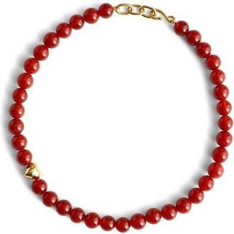 Madewell Semiprecious Stone Heart Charm Beaded Choker Necklace in Cherry at Nordstrom