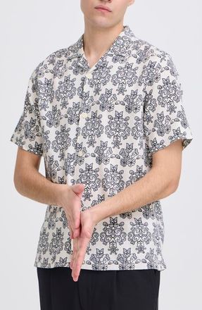 Casual Friday Regular Fit Cotton Blend Camp Shirt in Jet Stream at Nordstrom, Size X-Large