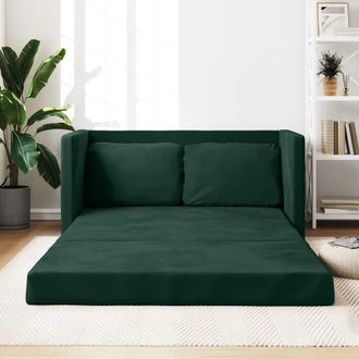 vidaXL Sof&aacute; Cama De Suelo 2 En 1 Terciopelo Verde Oscuro 122x204x55 Cm Vidaxl