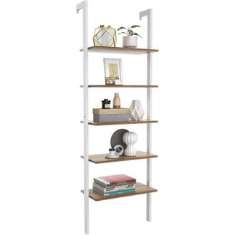 Costway Costway - Estantería de Escalera de Pared/Librería con 5 Estantes Marco de Metal para Salón Dormitorio Baño Terraza 30 x 61 x 183 cm (blanco)