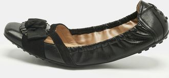 Tod's Tods Black Leather Bow Square Toe Scrunch Ballet Flats