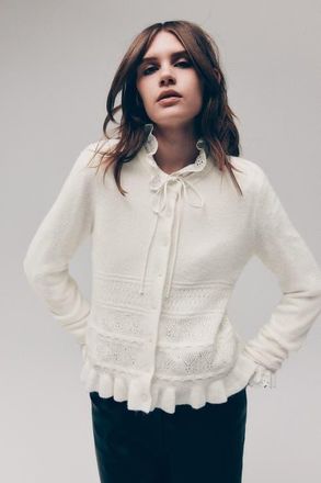 H&M Pointelle-knit Cardigan in White at Nordstrom, Size Xx-Large