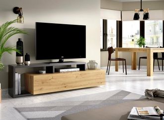 Dmora Dmora - Mueble Tv Dgodign, Aparador Bajo Para Sal&oacute;n, Aparador Para Sal&oacute;n Para Televisi&oacute;n, 165x40h47 Cm, Roble Nudos Y Antracita