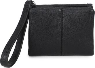 Generic Womens Faux Leather Wristlet Pouch, Zip Top Clutch with Wrist Strap, Textured Grain (Black)