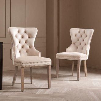 OEM Sillas De Comedor - Juego De 2 - Dise&ntilde;o Escandinavo - Tela Beige - Confort Premium