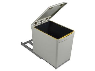 Emuca Contenedor De Reciclaje Para Fijaci&oacute;n Inferior Y Extracci&oacute;n Manual En Mueble De Cocina 1 X16litros Y Tapa Autom&aacute;tica, Pl&aacute;stico, Gris - Emuca