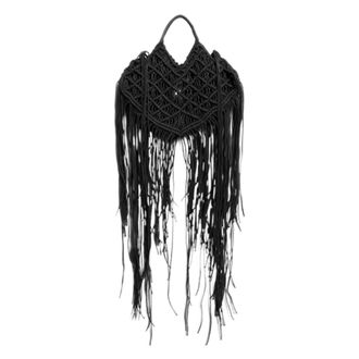 Weili Zheng Handbags, female, Black, Size: ONE SIZE Crochet Handbag with Maxi Fringe