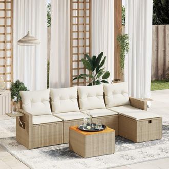 vidaXL Juego De Sof&aacute;s Jard&iacute;n Con Cojines 6 Pzas Rat&aacute;n Sint&eacute;tico Beige Vidaxl