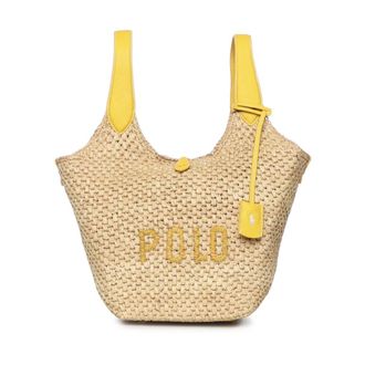 Polo Ralph Lauren Handbags, female, Yellow, Size: ONE SIZE Raffia-Leather Logo Tote
