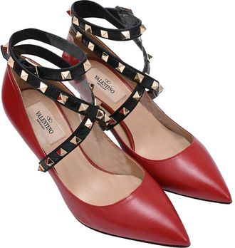 Valentino Womens Leather Rockstud Ankle Wrap Pump (Authentic Pre-Loved)